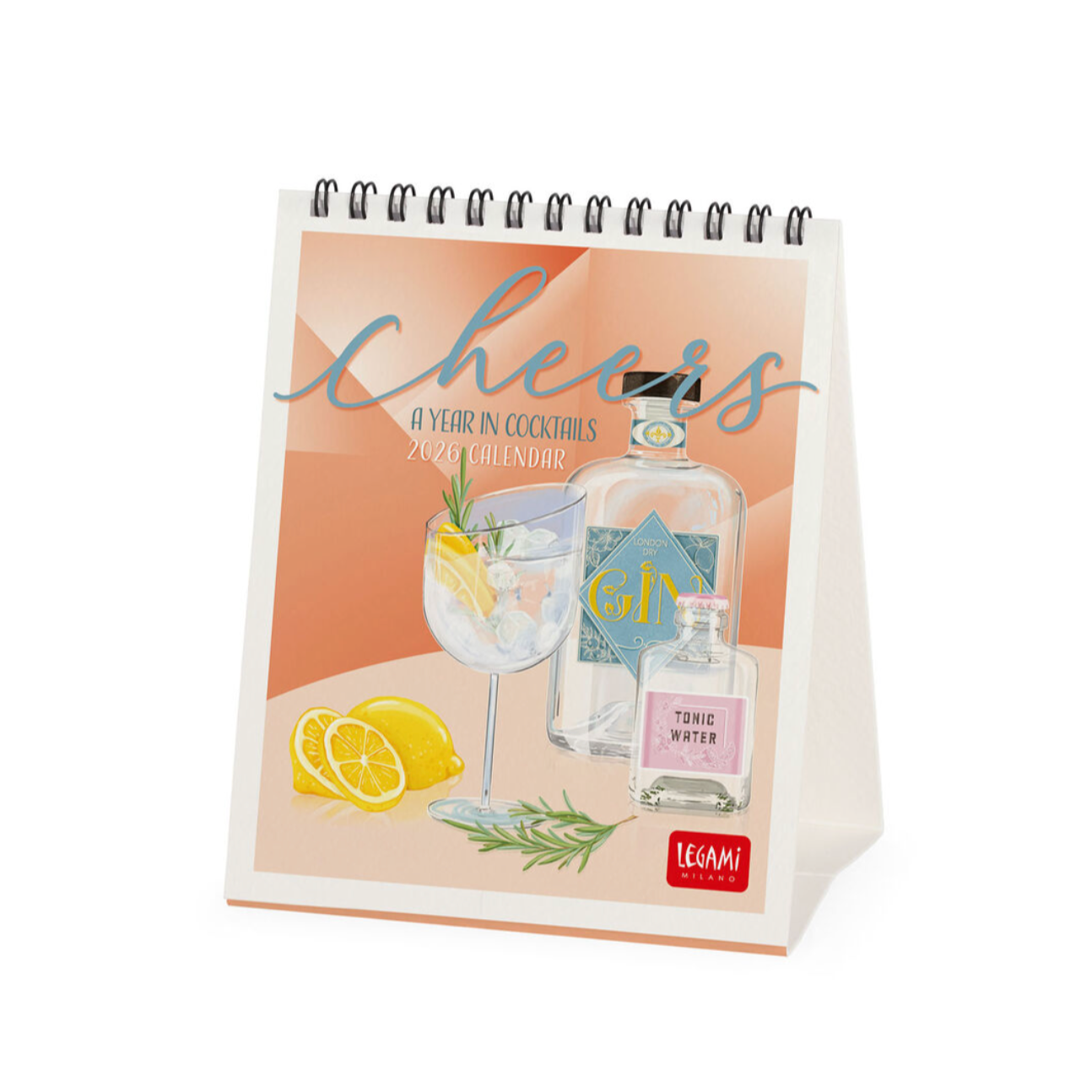Calendar with cocktail-themed design on a white background