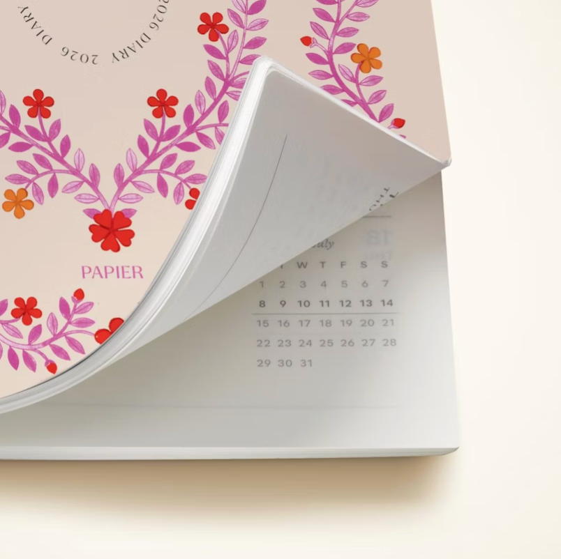Calendar with floral design on a white background