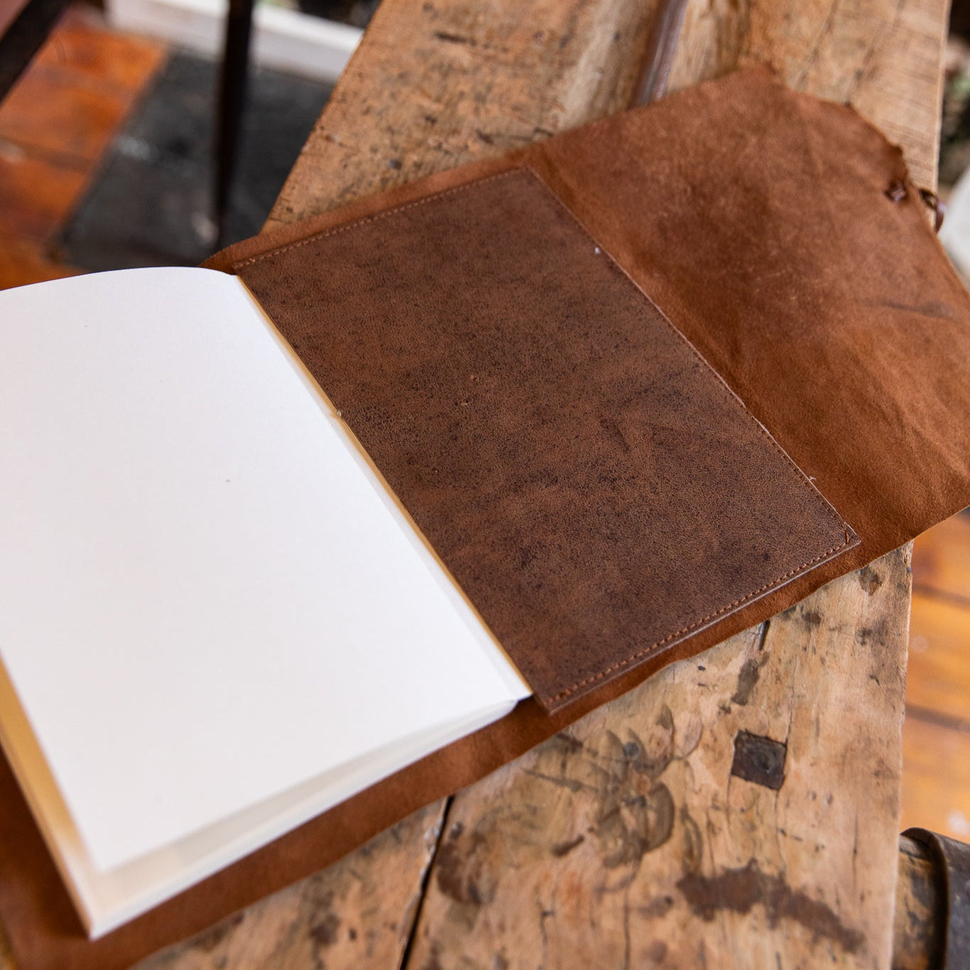 Back inside cover Leather refillable journal
