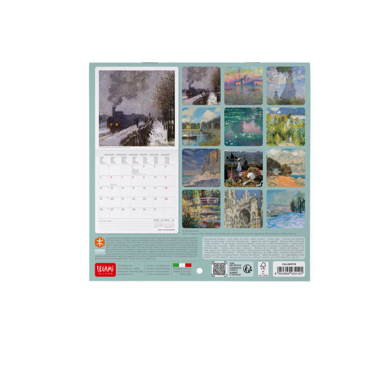 Calendar with a grid of small images on a white background