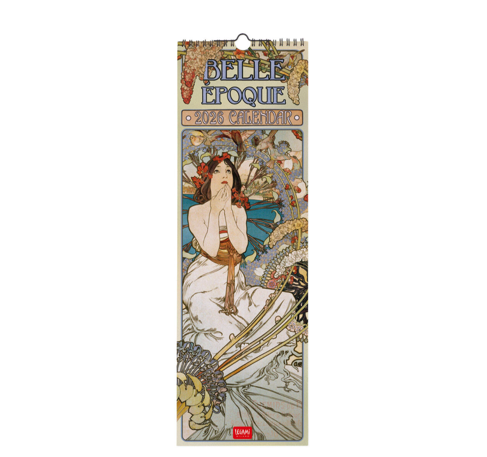 Belle Epoque calendar with artistic design on a white background