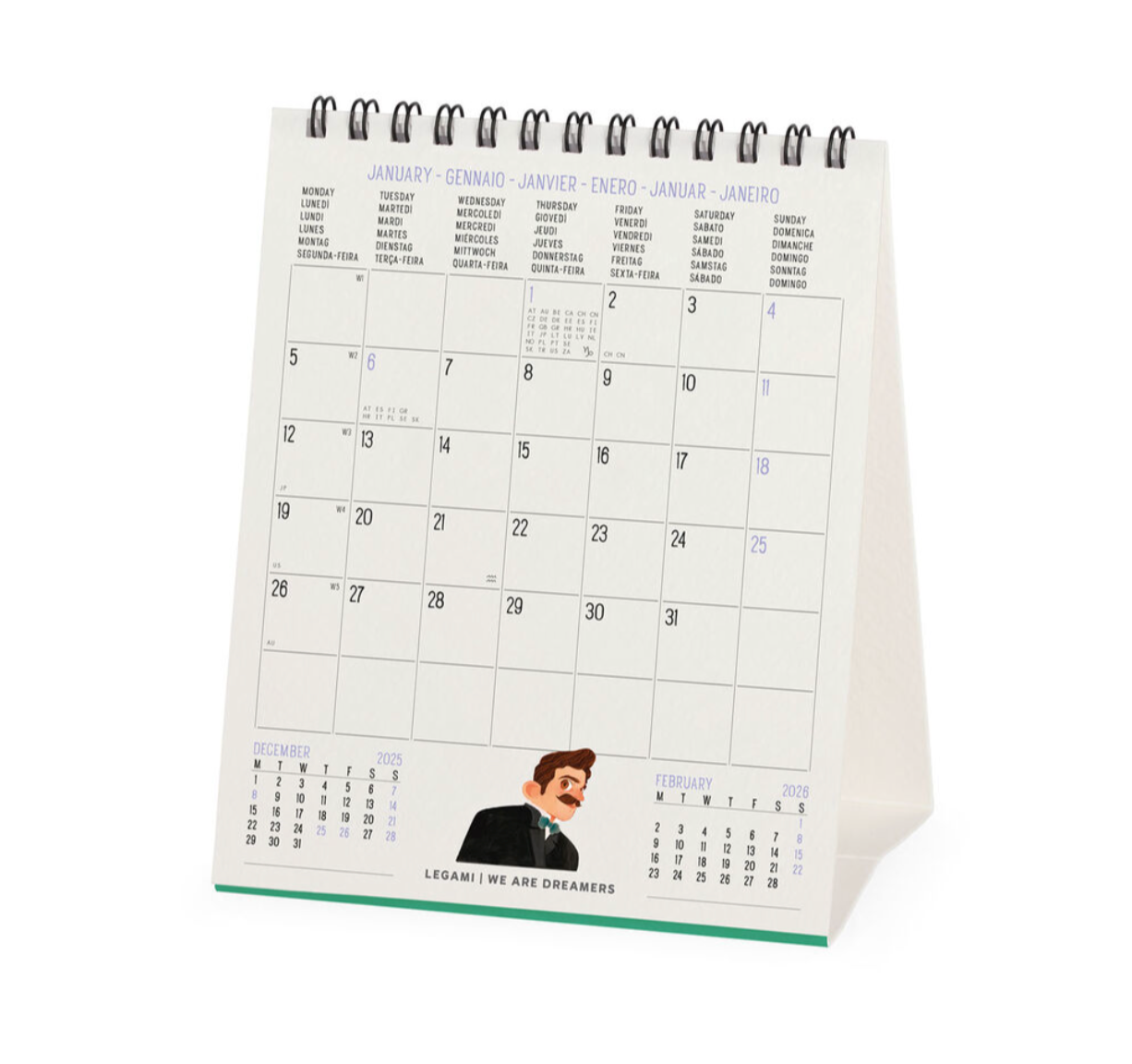 Calendar with a portrait of a man on a white background