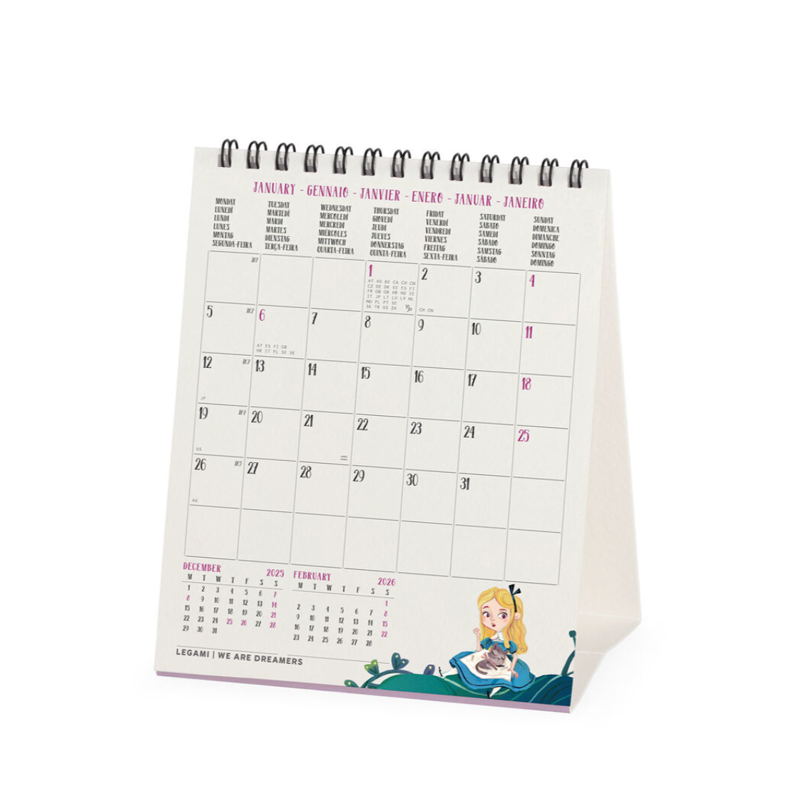 Calendar with a cartoon character on a white background