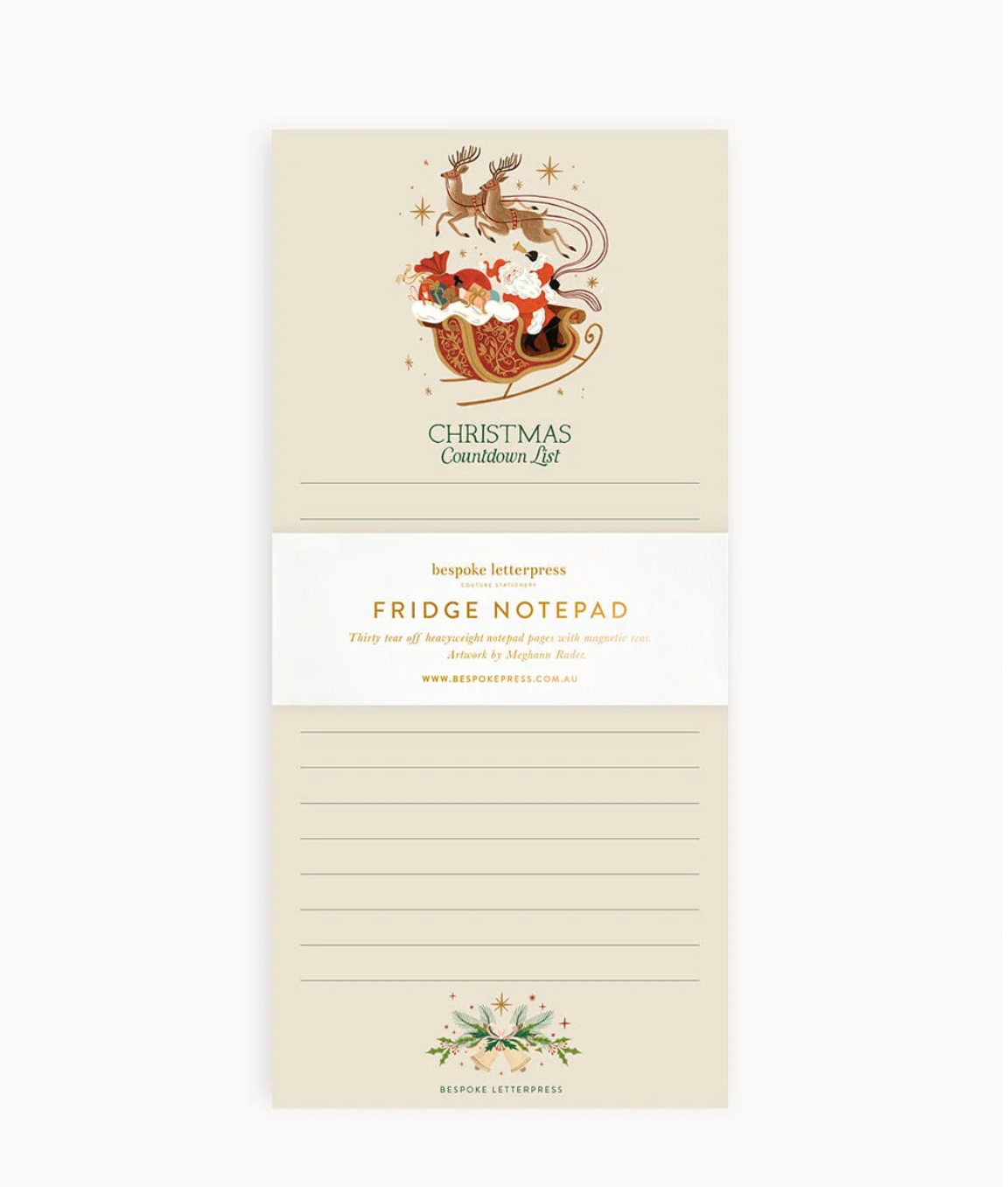Fridge notepad with Christmas design and text on a white background