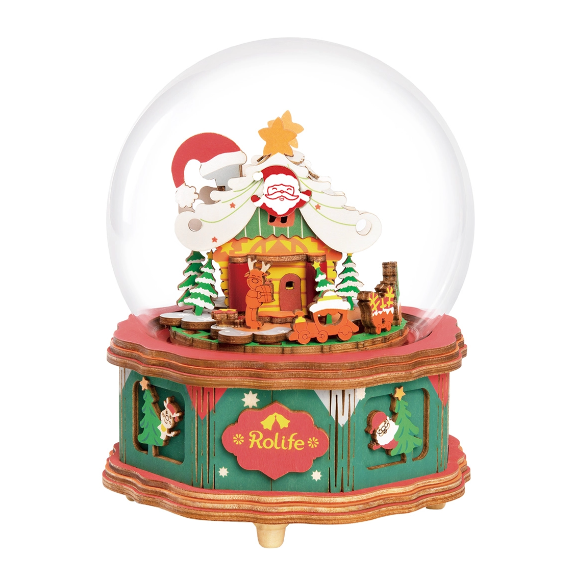 Decorative snow globe with Santa Claus design on a white background