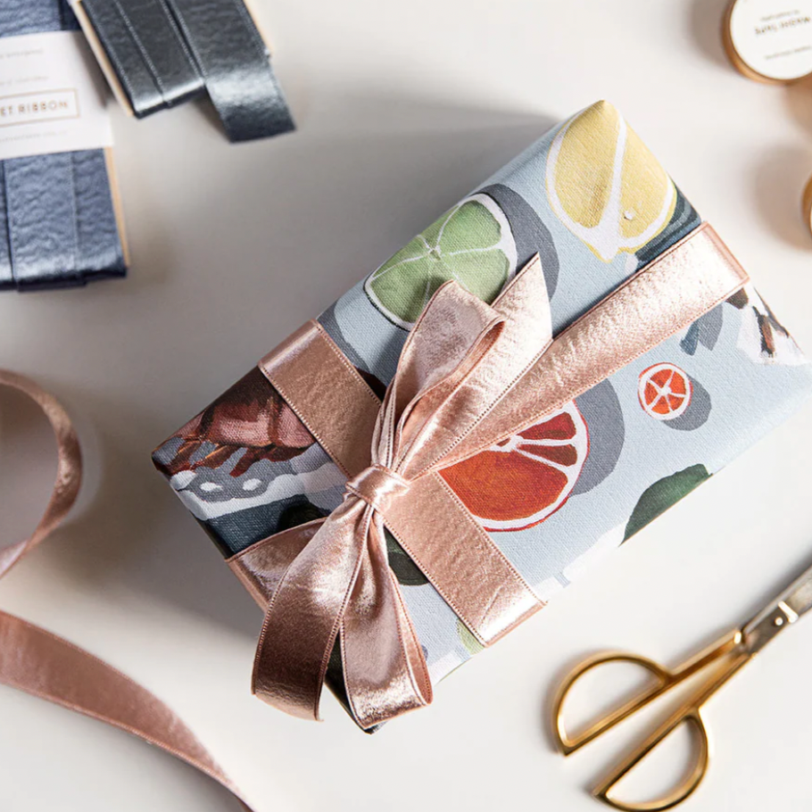 Fish & Citrus/ Red Gingham Double-sided Wrap