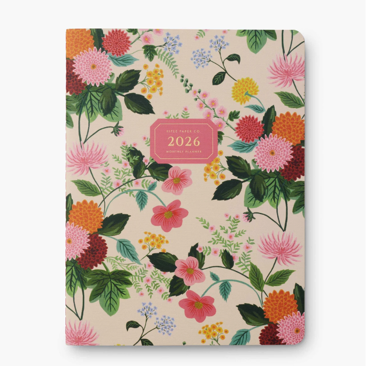 Floral-patterned notebook with '2026' on a beige background