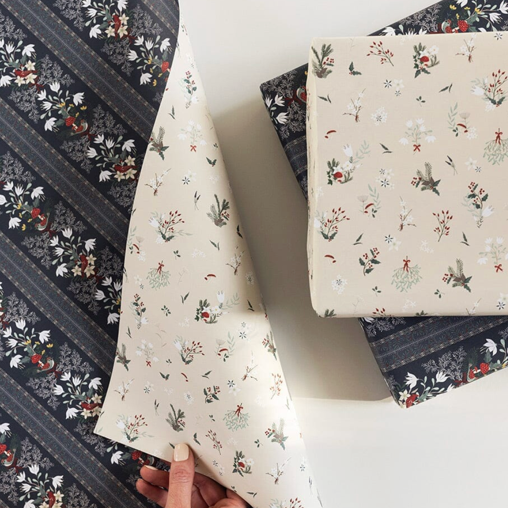 Heirloom Holly/ Christmas Birds Double Sided Gift Wrap