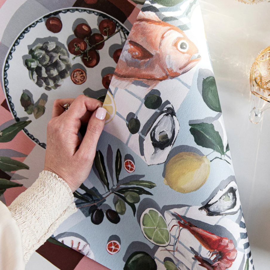 Fish & Citrus/ Red Gingham Double-sided Wrap