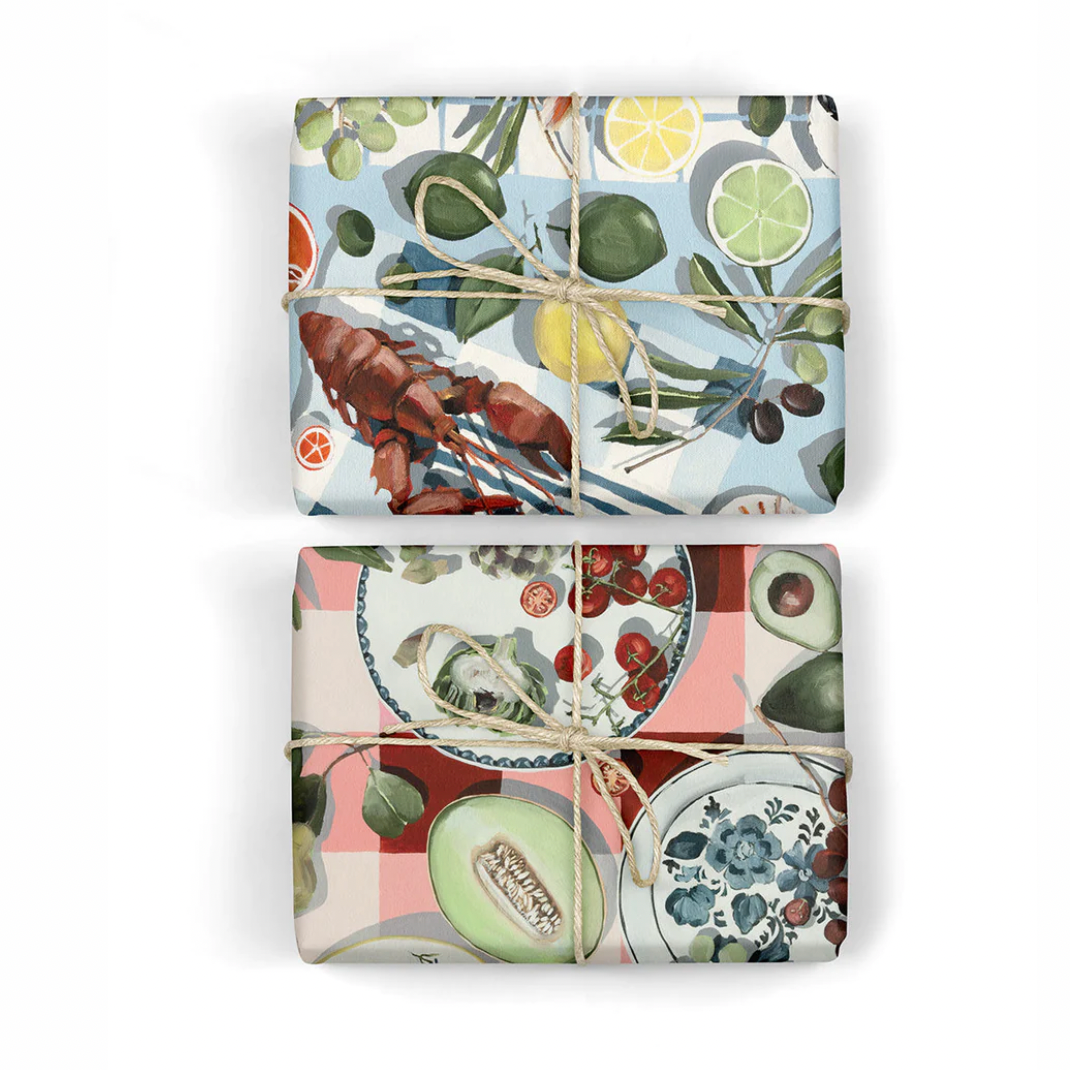 Fish & Citrus/ Red Gingham Double-sided Wrap