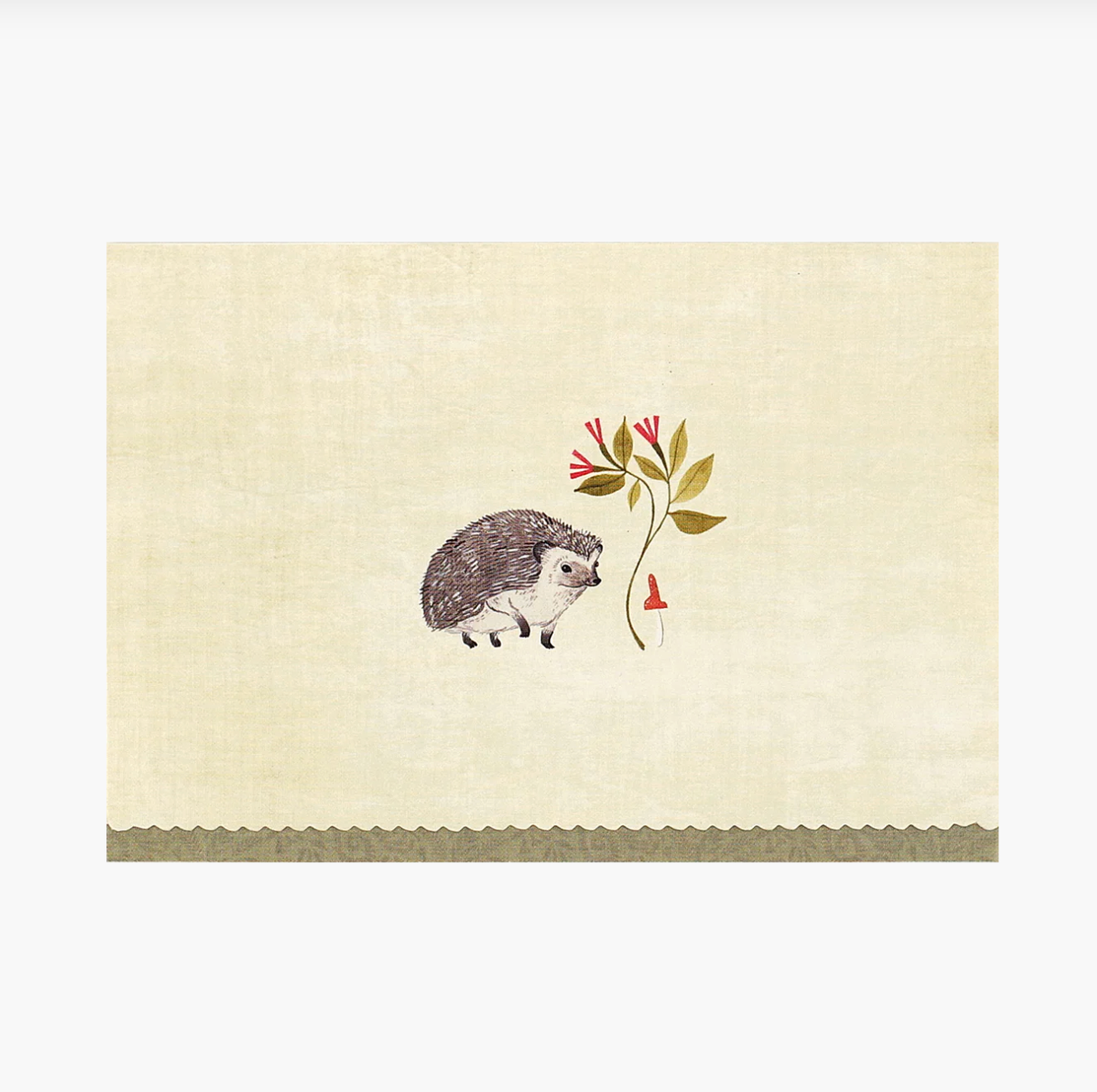 Note Card with a hedgehog and floral design on a beige background