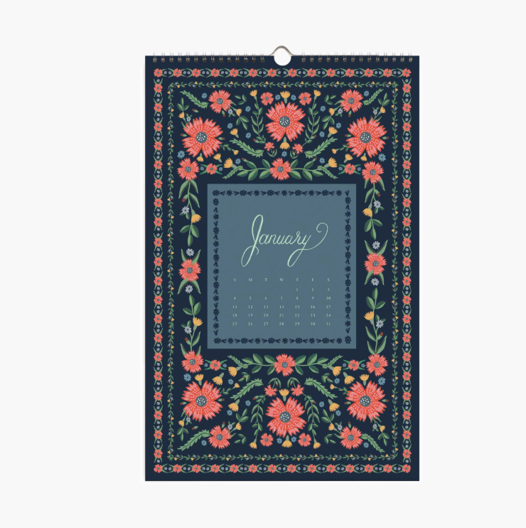 Floral-patterned calendar with 'January' text on a white background