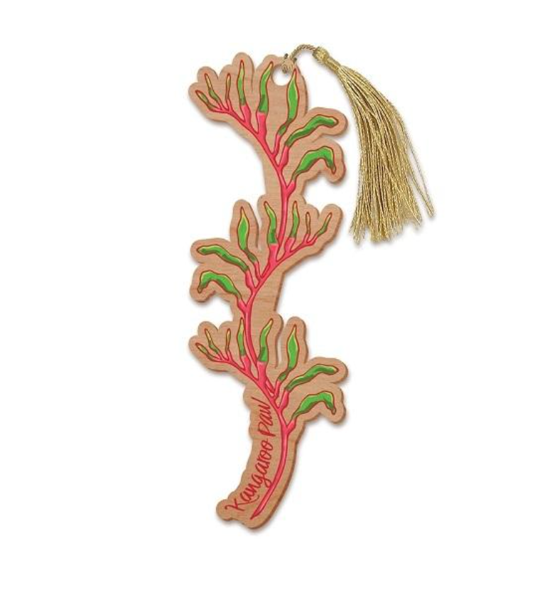Decorative bookmark with coral design and tassel on a white background