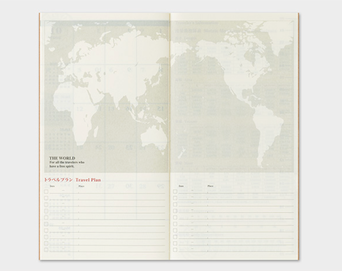 Open notebook with world map design on a light gray background