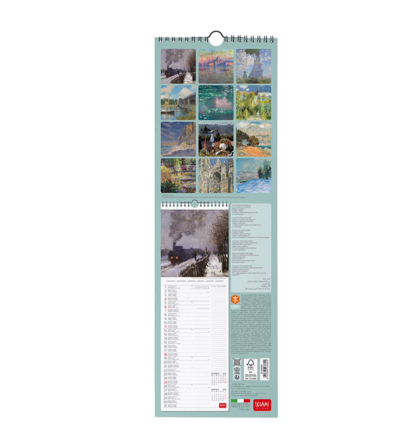 Wall calendar with landscape images on a white background