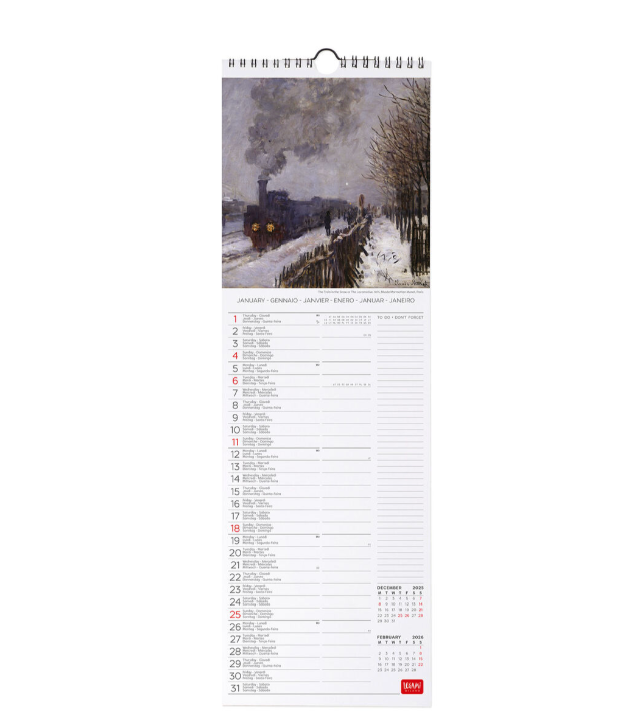 Calendar with a train painting on a white background