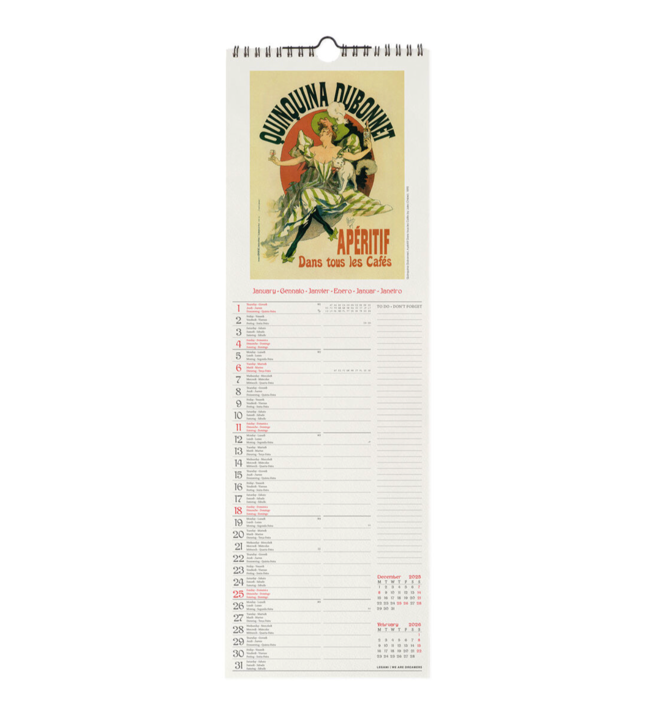 Vintage-style calendar with a decorative cover on a white background