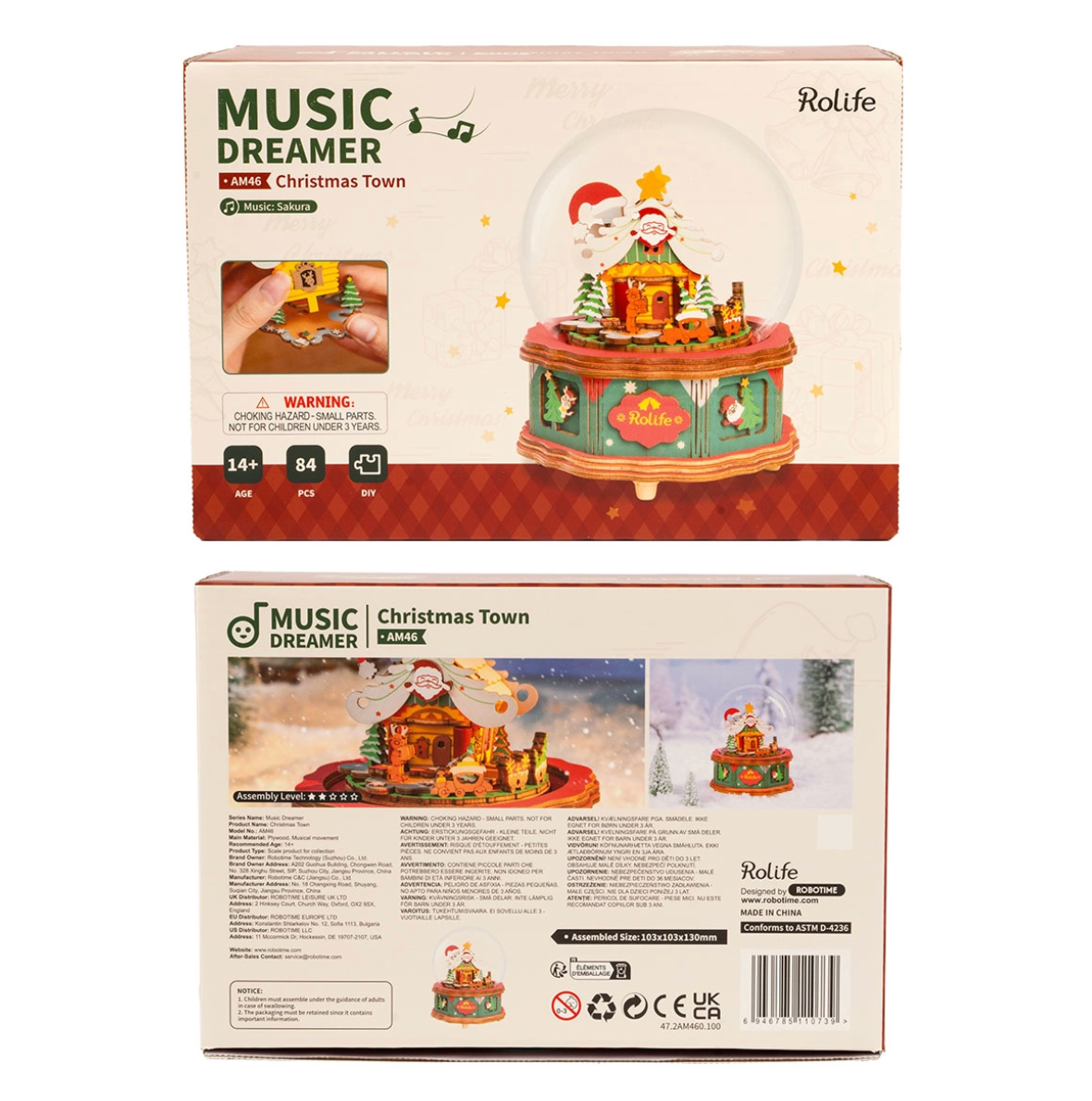 Rolife Music Dreamer Christmas Town packaging with festive design
