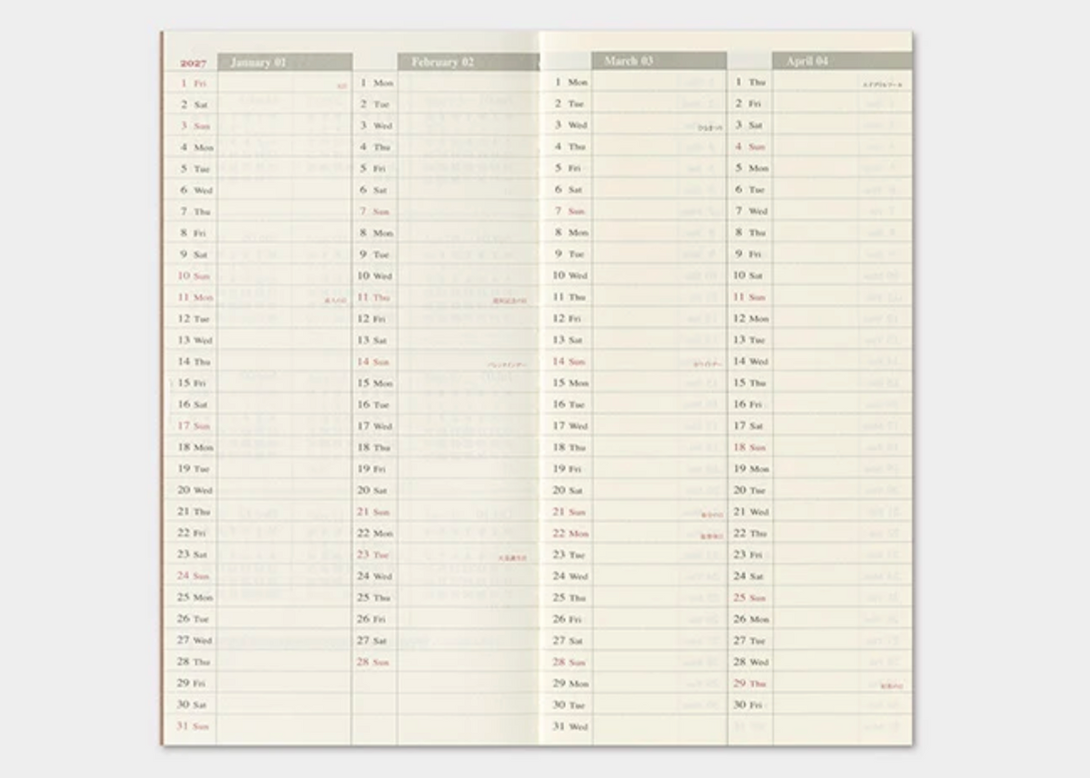 2027 Weekly Vertical Diary Insert