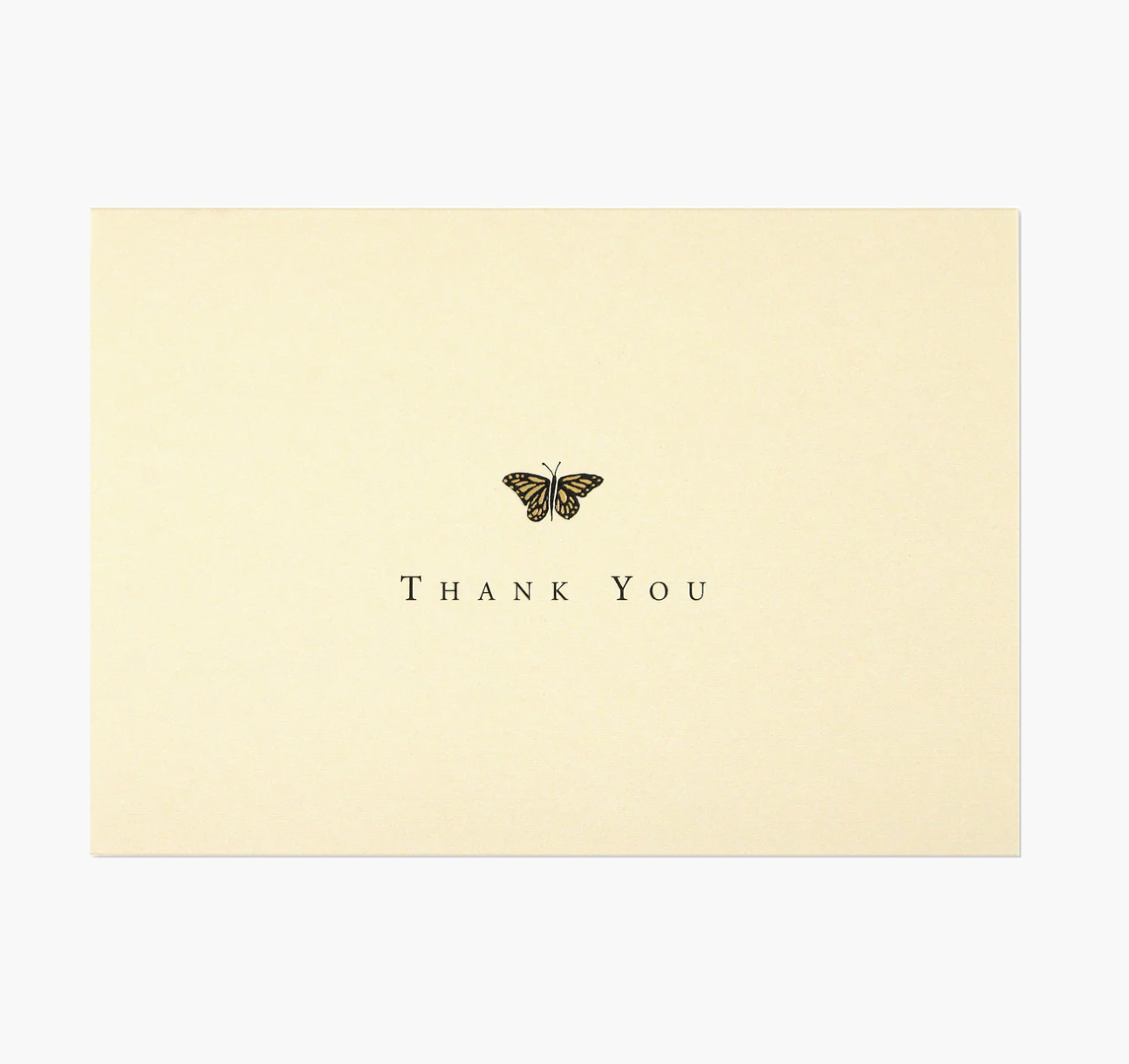 Cream card with a butterfly design and 'Thank You' text on a white background
