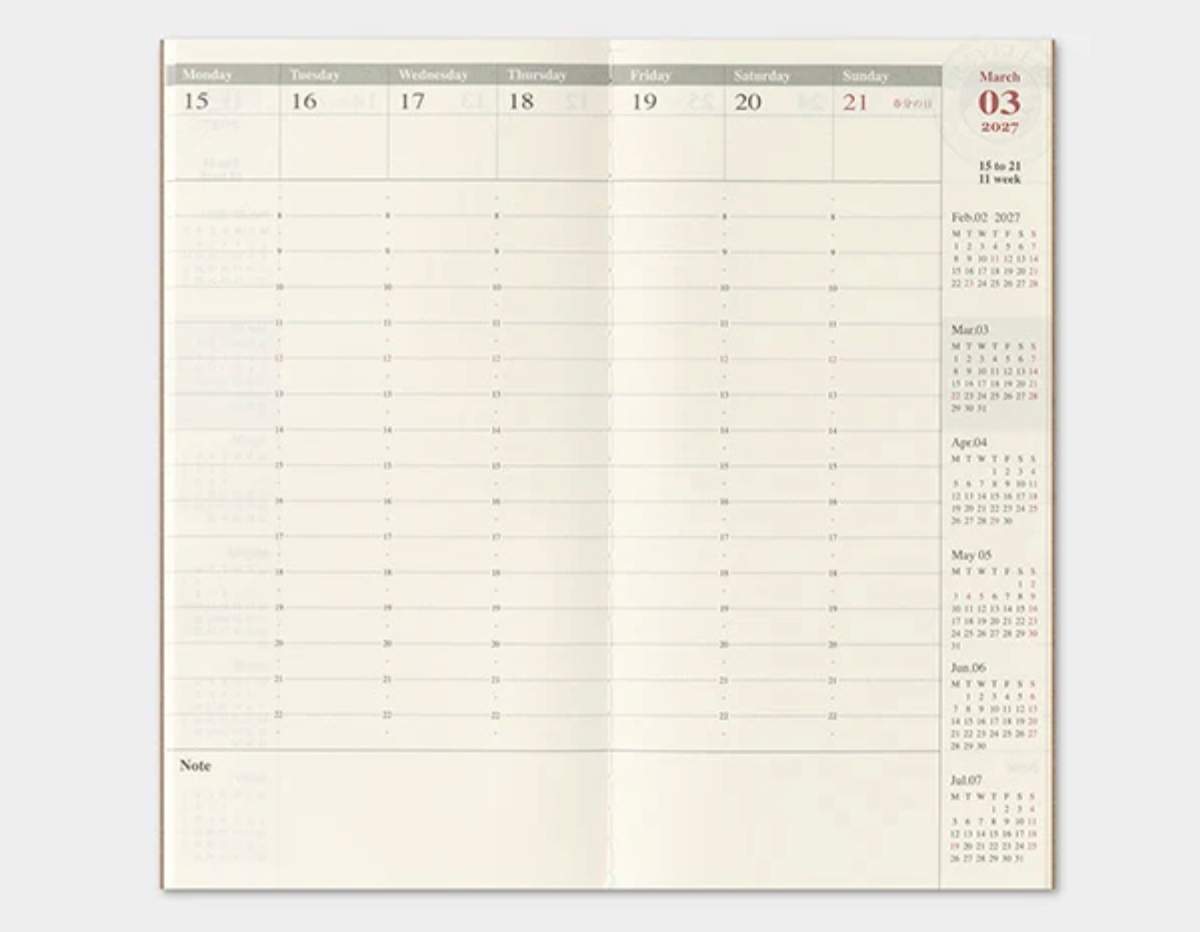 2027 Weekly Vertical Diary Insert
