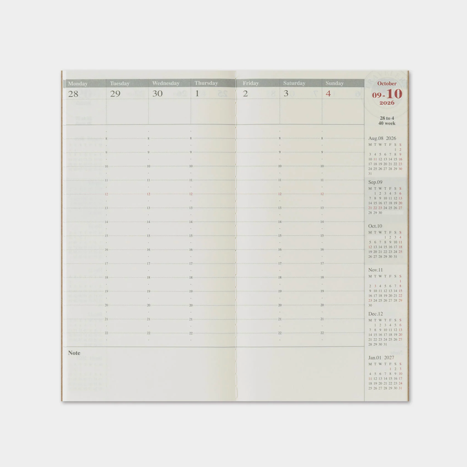Calendar with a grid layout on a white background