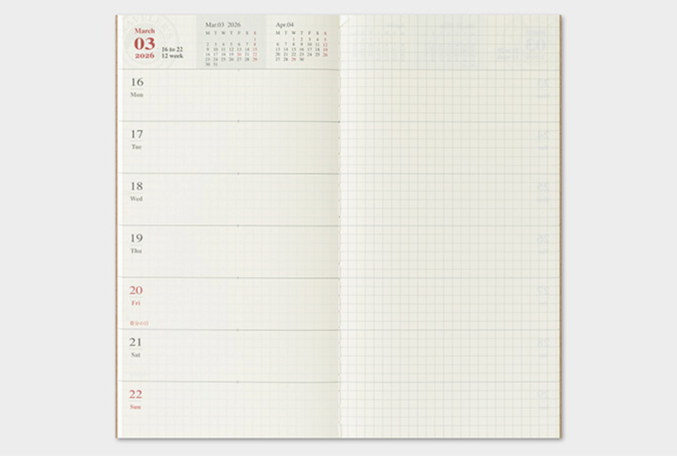 Calendar page with grid layout on a white background
