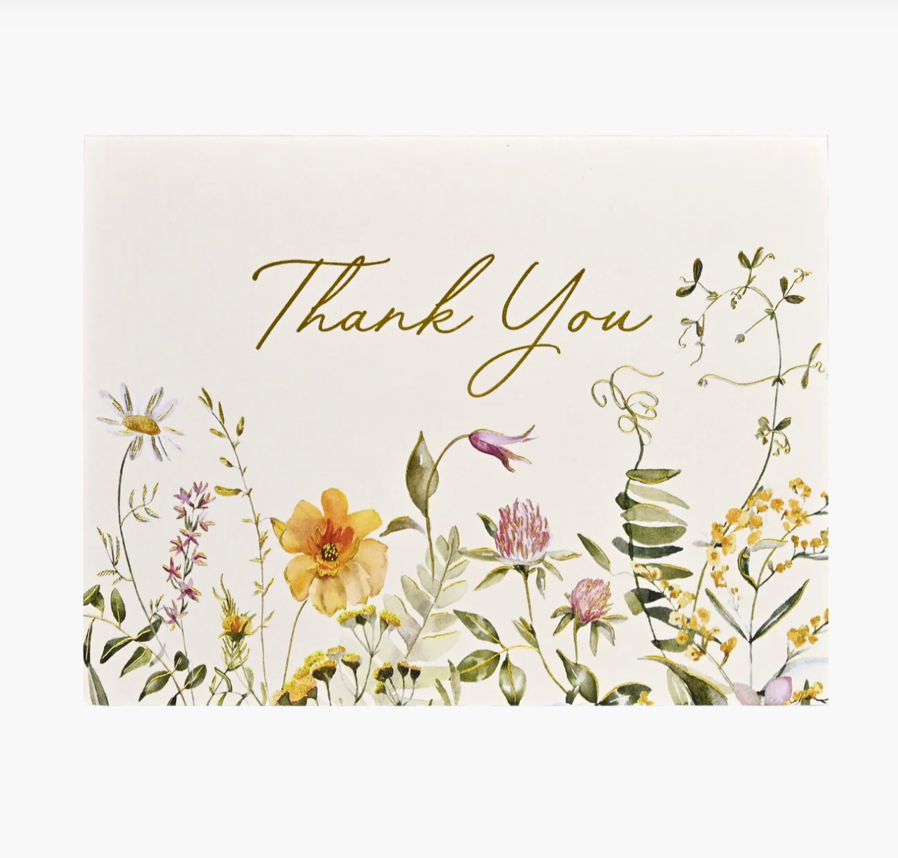 Card with 'Thank You' text and floral designs on a white background