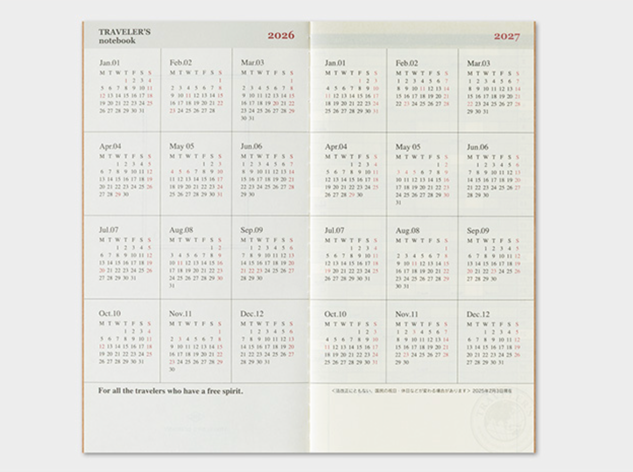 Calendar notebook for 2026 and 2027 on a white background