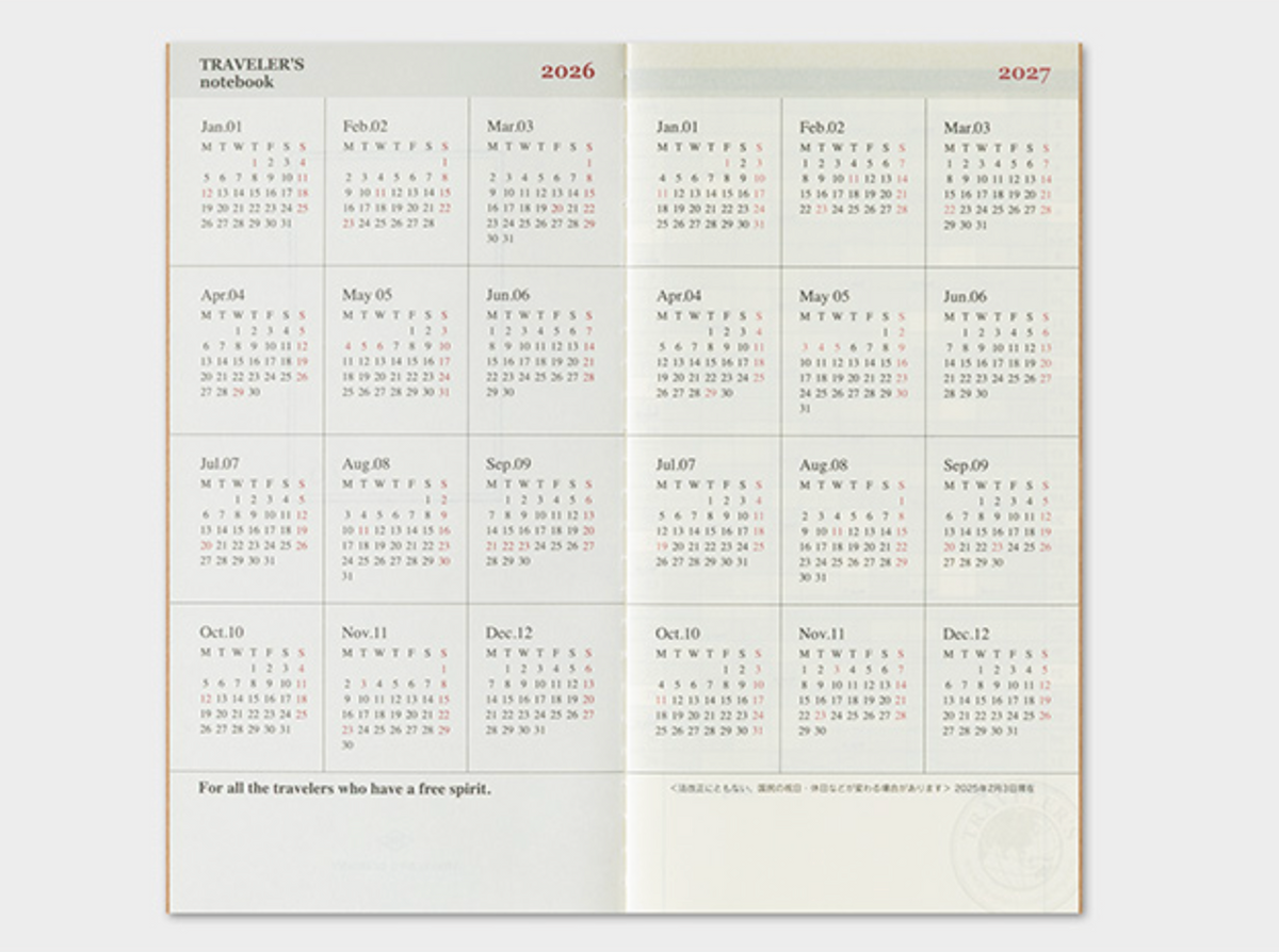 Calendar notebook for 2026 and 2027 on a white background