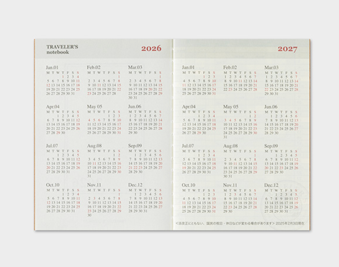 Two-page calendar for 2026 and 2027 on a white background