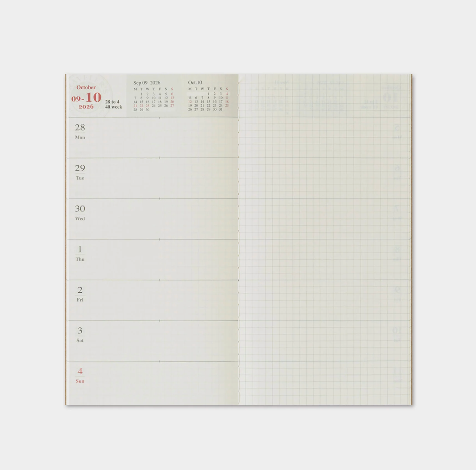 Calendar and planner sheet with grid layout on a white background