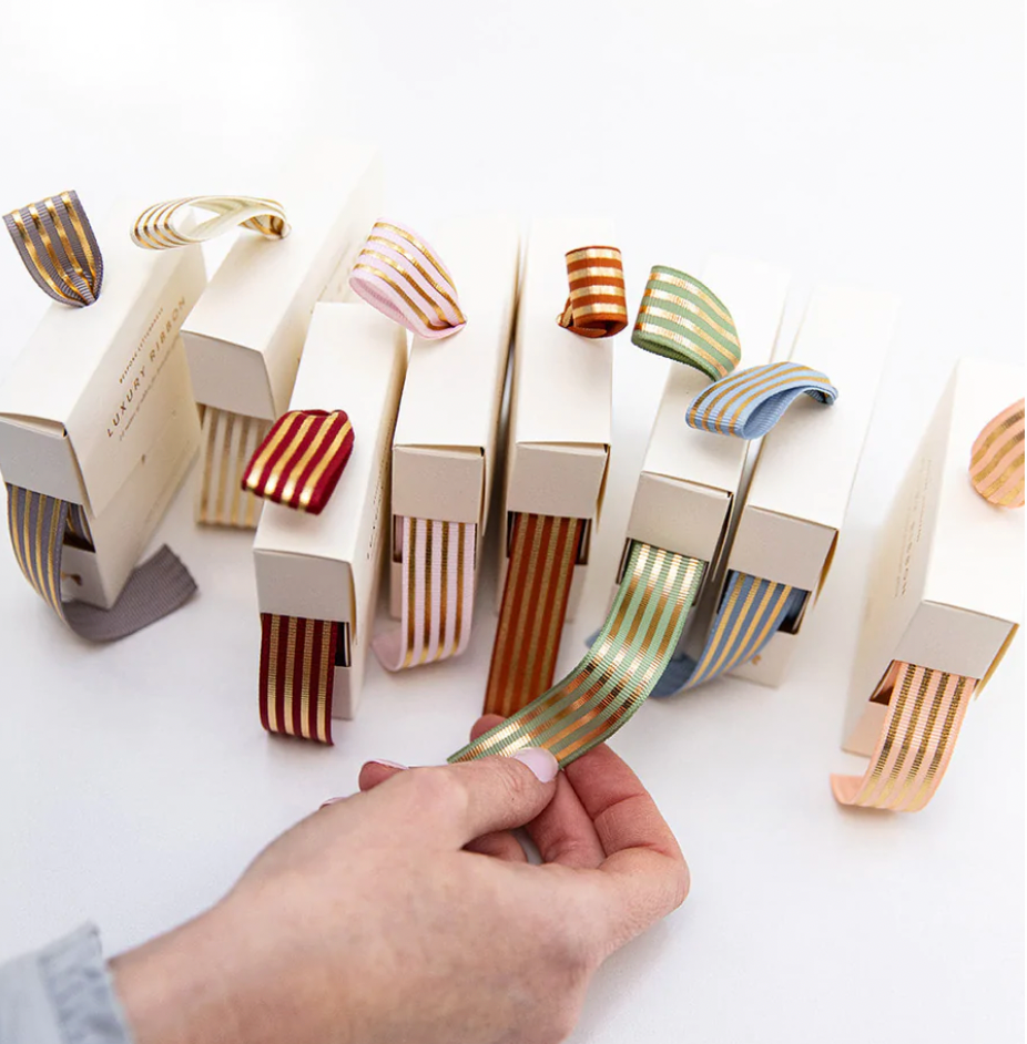 Red Gold Foil Striped Ribbon - 10 metres