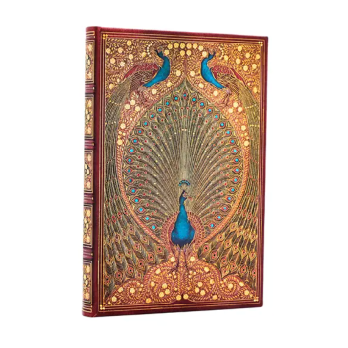 Decorative planner with peacock design on a white background