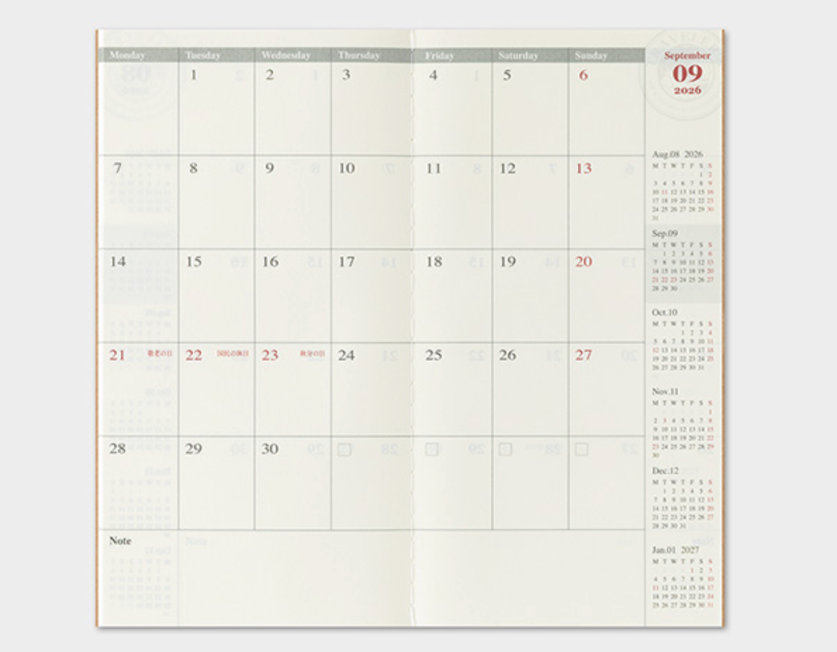 Calendar with a grid layout on a white background