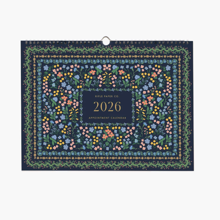 Floral patterned calendar for 2026 on a white background