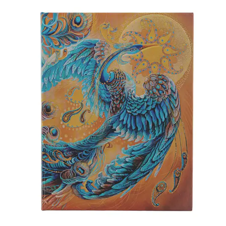 Decorative plannerwith a blue bird design on an orange background