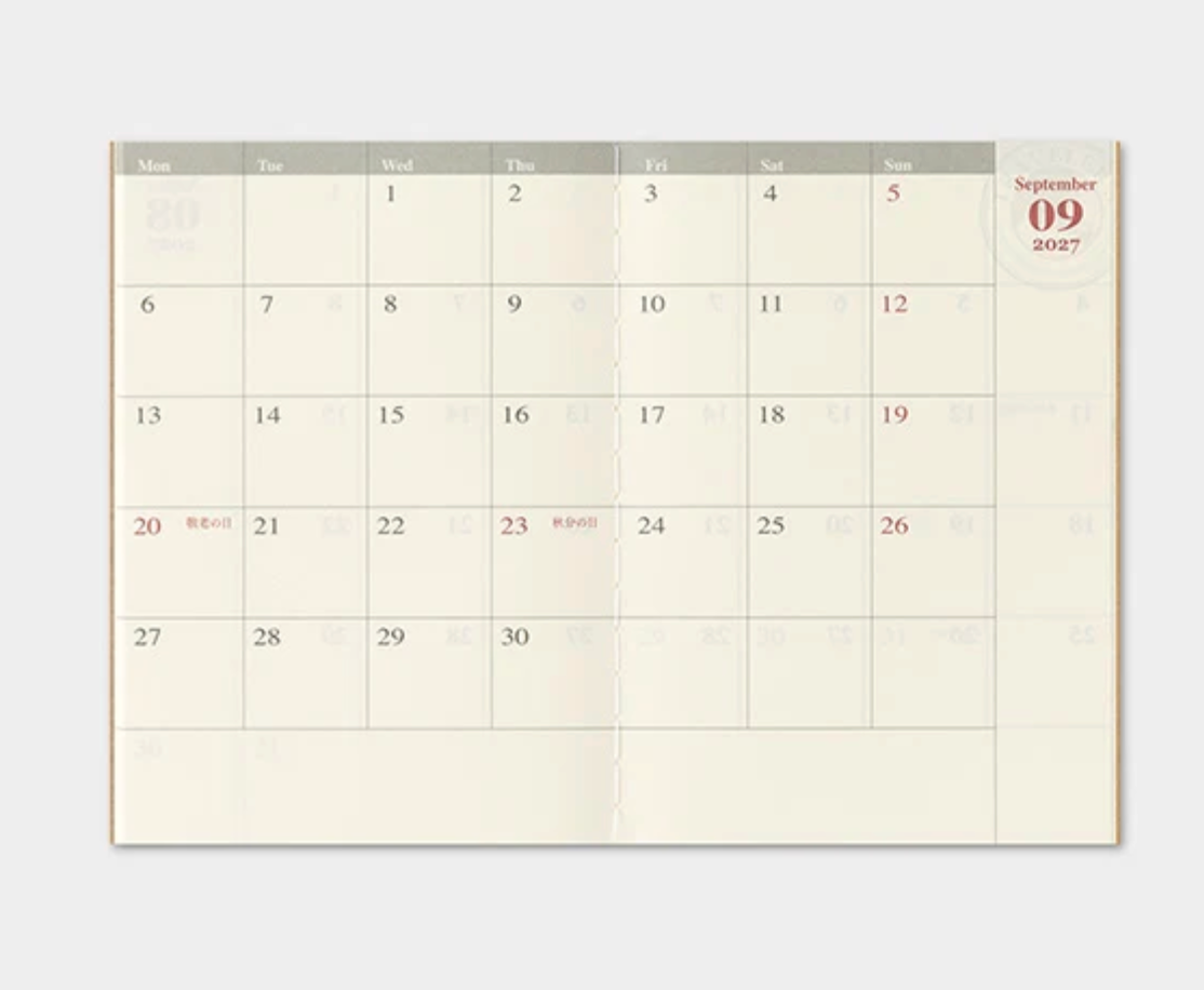 2027 Monthly Diary Insert - Passport Size