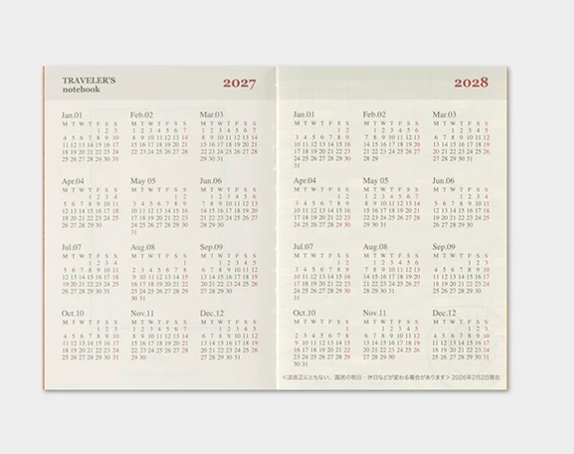 2027 Monthly Diary Insert - Passport Size