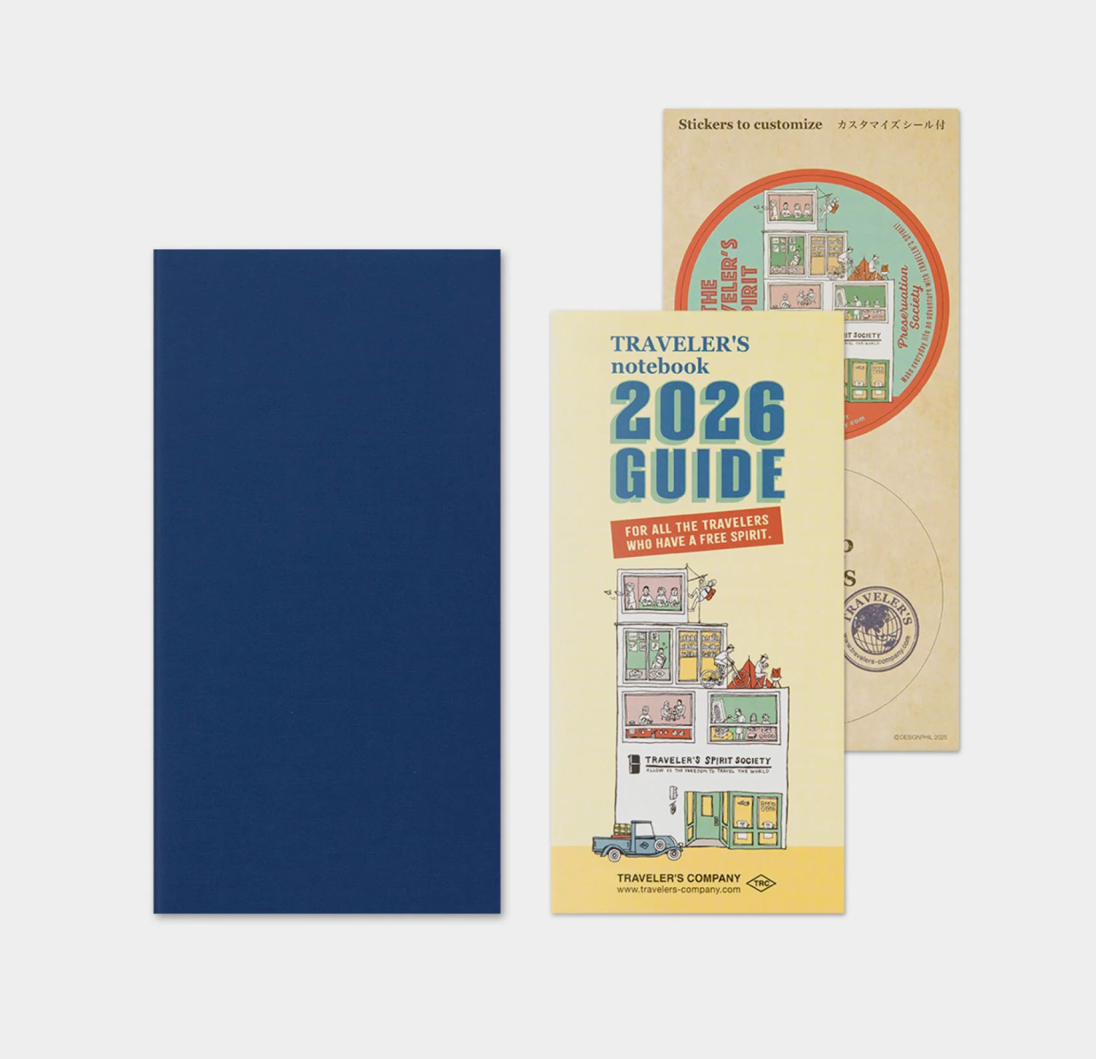 Traveler's notebook with 2026 Guide and blue cover on a white background