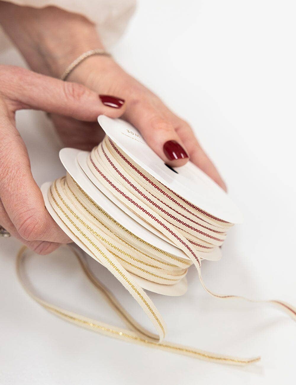 Fine Cotton Ribbon 30m - Gold Line