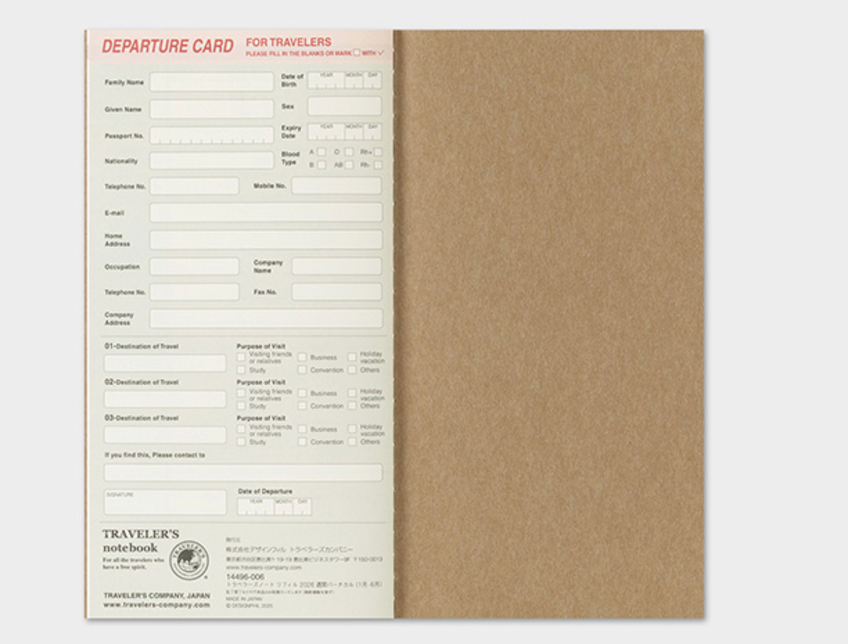 Traveler's notebook with departure card and kraft paper cover