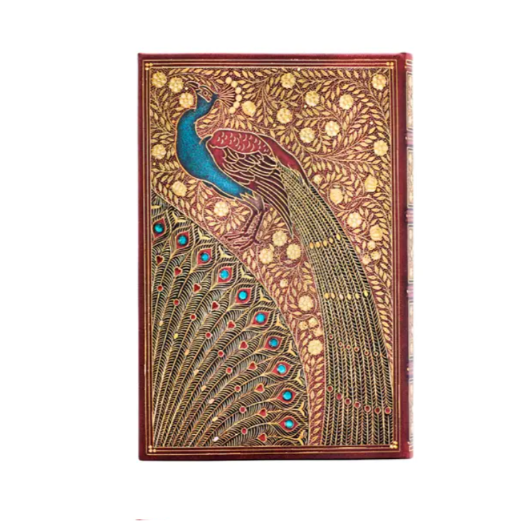 Decorative planner with a peacock design on a white background