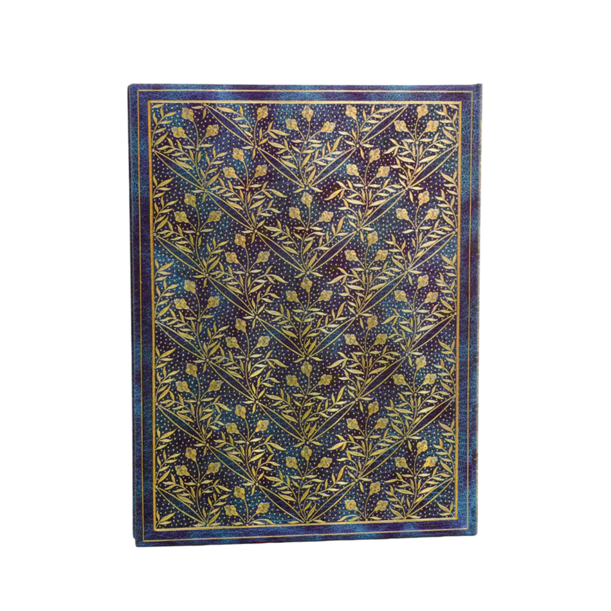 A back view of 2027 planner 'Wildflower Song' with an intricate geometric and floral pattern in gold, blue, and purple, shown on a plain white background.