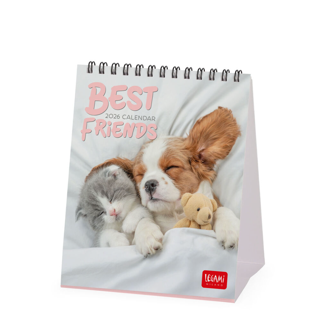 Calendar titled 'Best Friends' featuring a dog, cat, and teddy bear on a white background.