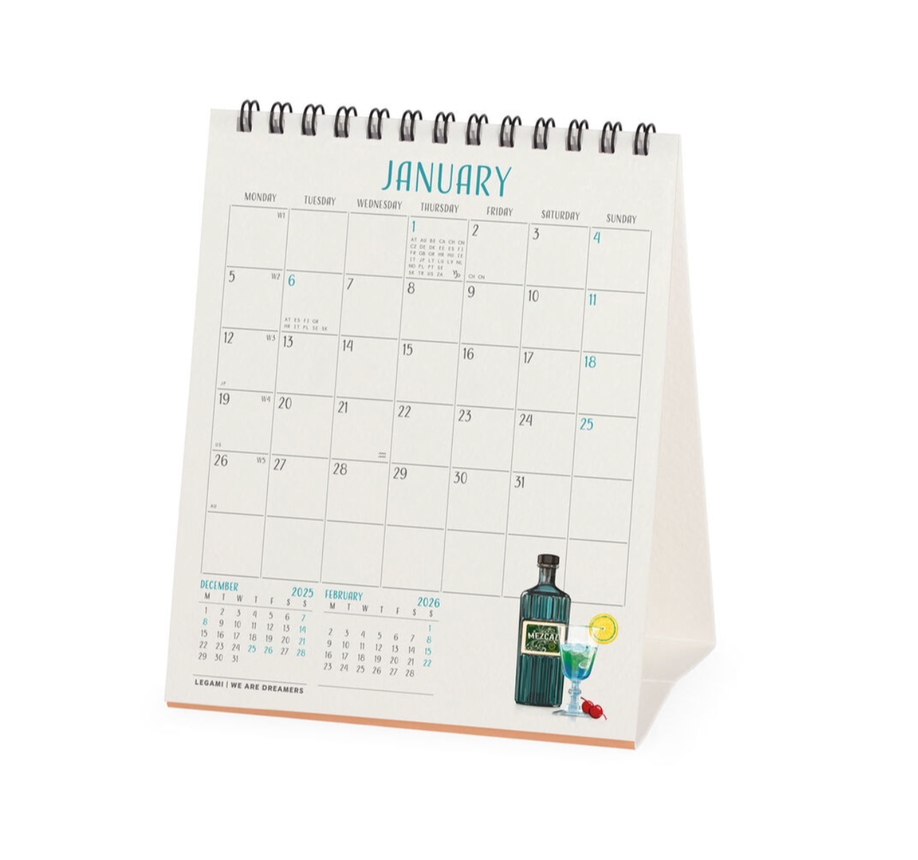 Calendar with a bottle and glass design on a white background