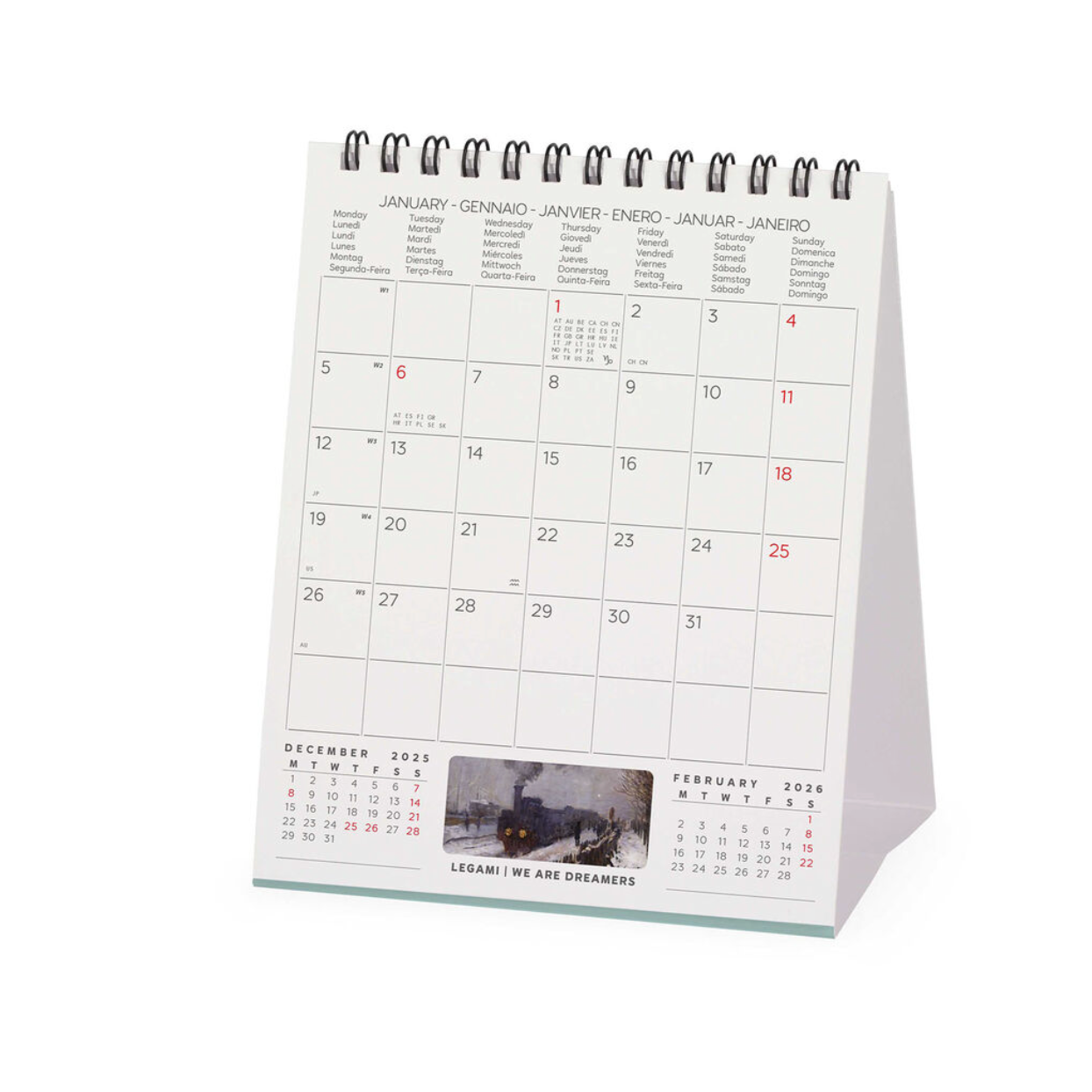 Tabletop calendar with a white background