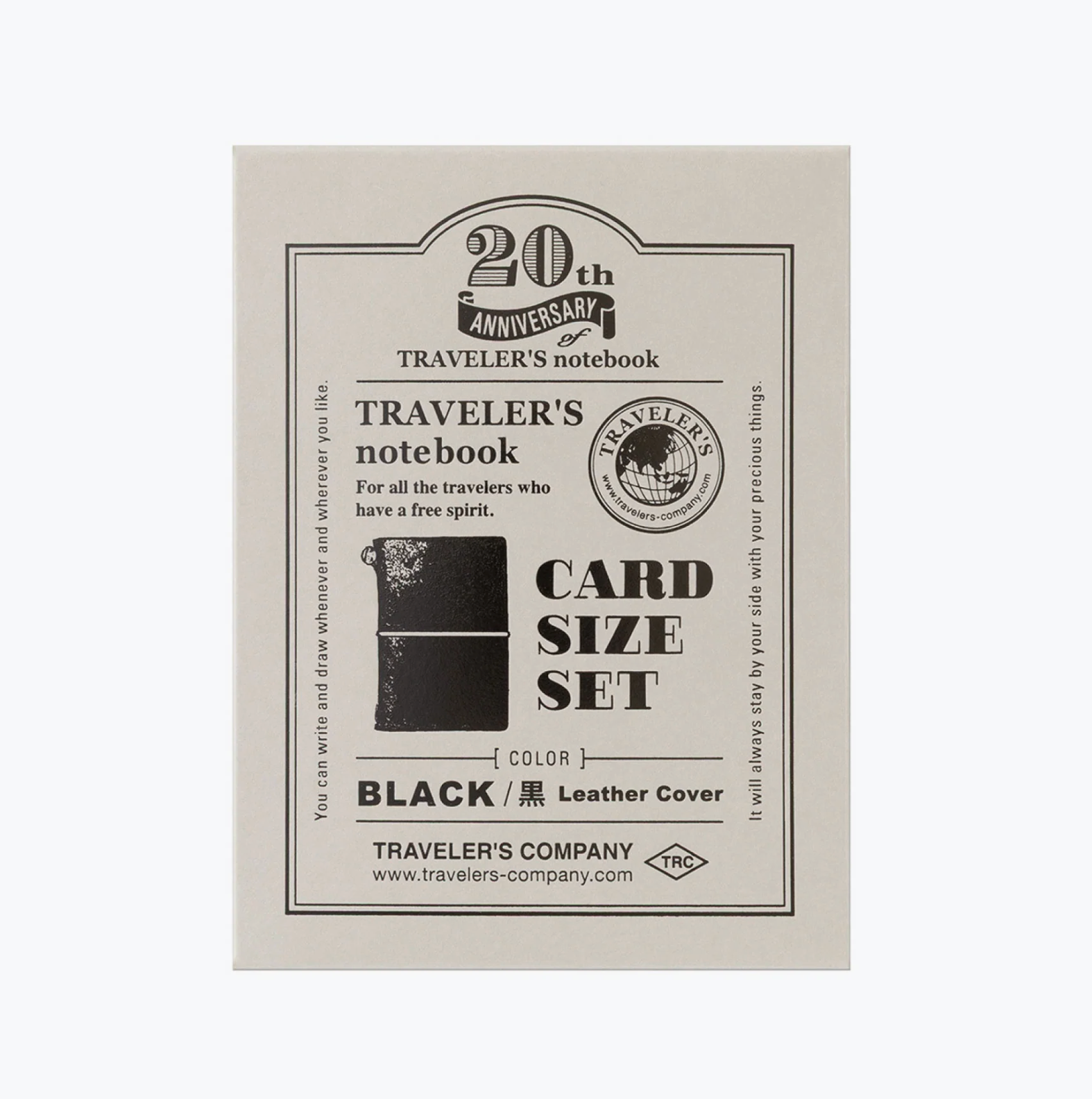 Traveler's notebook card size set packaging with branding and product details.
