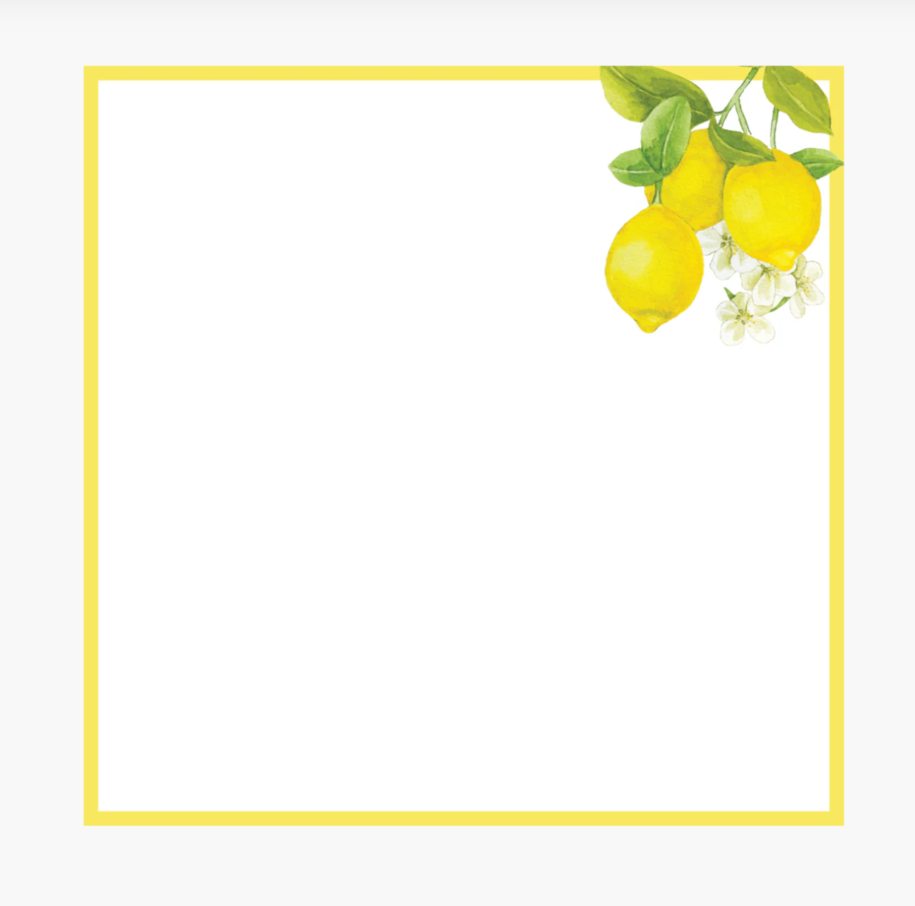 Decorative border with lemons and a yellow frame on a white background