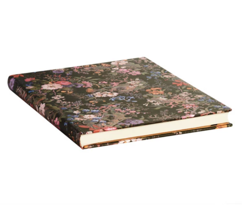 Floral-patterned notebook on a white background